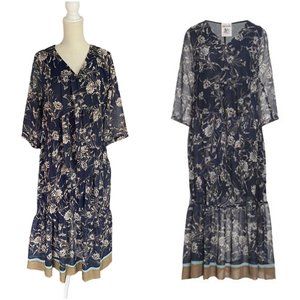 Semicouture floral-print midi dress size IT 44 US L 8 M navy blue tiered Italy
